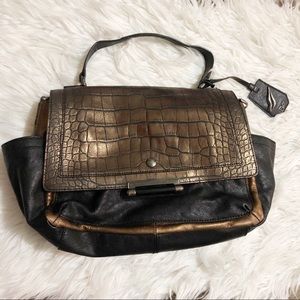 DVF Diane Von Furstenberg black Cooper croc bag